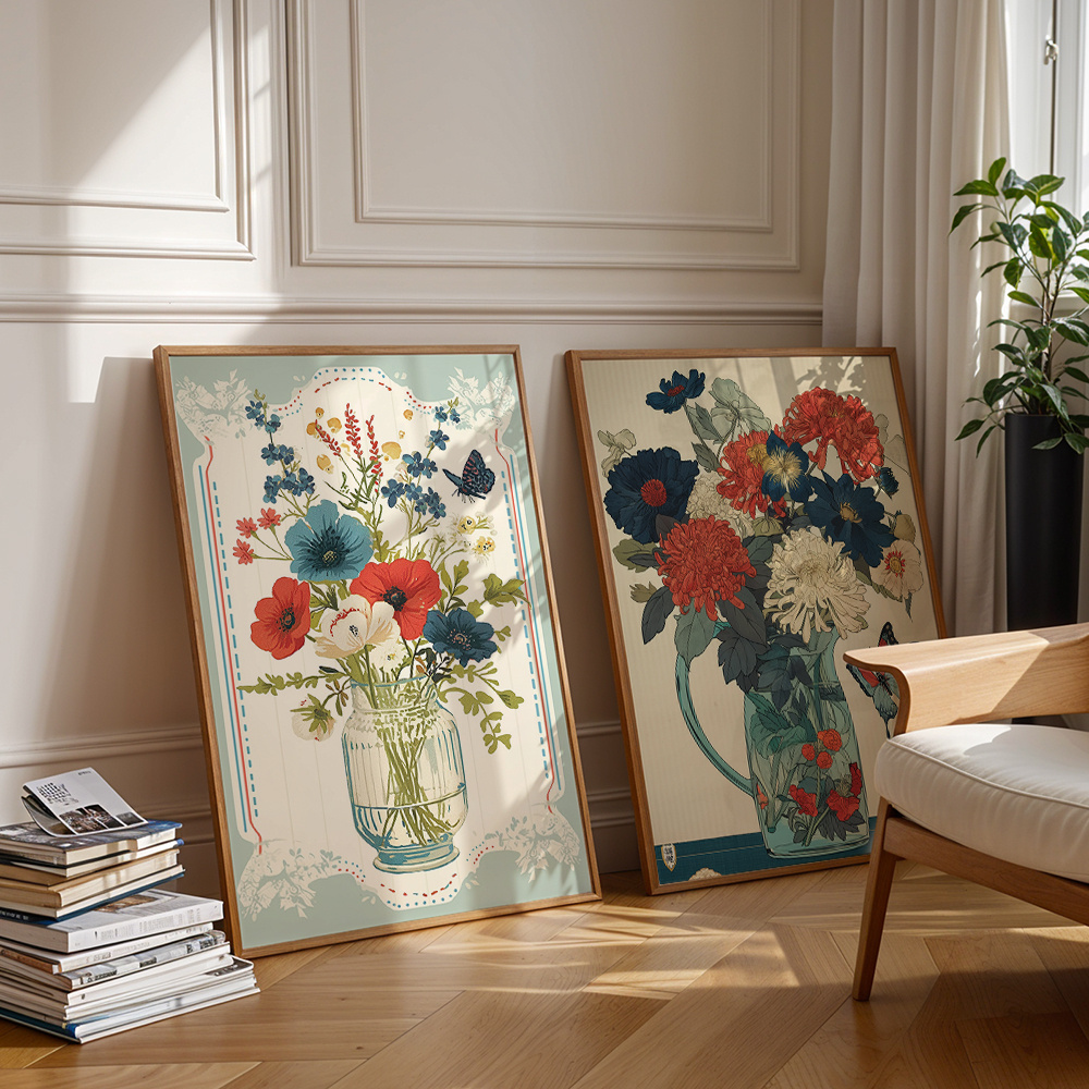Home Decor Vase - 2 шт. винтажных постеров на холсте